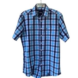 ZAB COMPANY. Blue/White/Black‎ Checkered, Button down Shirt. Size M, 39/4…